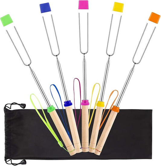 Marshmallow Roasting Sticks 5pcs Hanging Telescoping Smores Skewers 32 Inch BBQ Forks Campfire Tools Hot Dog Sticks
