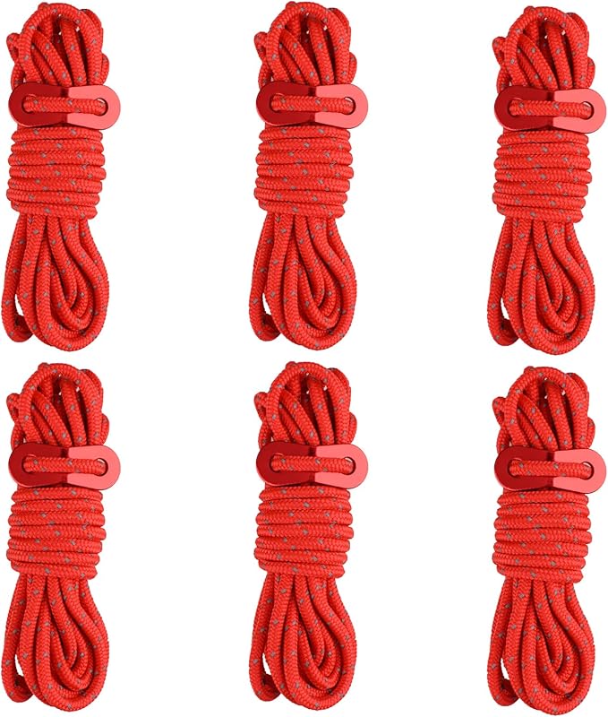 Azarxis Reflective Tent Guide Rope Lightweight Guy Line Cord with Aluminum Adjuster Guyline Tent Cord Tensioner for Camping Hiking Backpacking - Essential Survival Gear 13 Feet