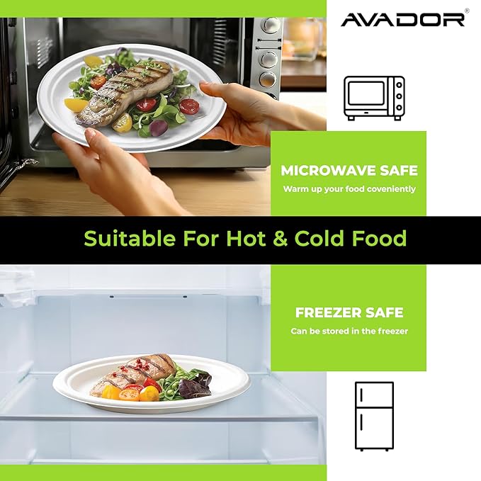 AVADOR® Compostable Tableware 100% Eco-Friendly & Biodegradable Dinnerware Eco-Conscious, Disposable, and 100% Biodegradable (9 inch Round Plates Pack of 125)