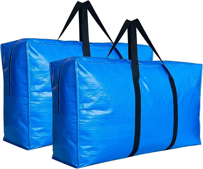 Extra Large Storage Bags, Jumbo Moving Tent Storage Bags, Waterproof Foldable Big Blue XL Duffle Bag for Travel, 38x23x11inch - 2PACK