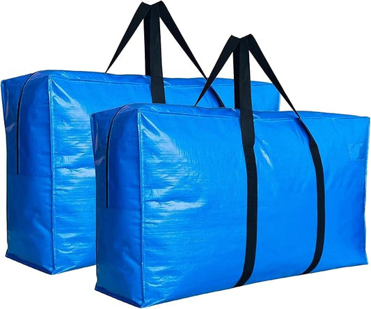 Extra Large Storage Bags, Jumbo Moving Tent Storage Bags, Waterproof Foldable Big Blue XL Duffle Bag for Travel, 38x23x11inch - 2PACK