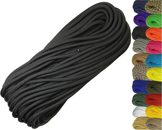 1/4" ParaMax Paracord 100 ft – 1000 lb Type IV Rope for Dog Leashes, Camping, Kayak Anchor - Made in USA - Black