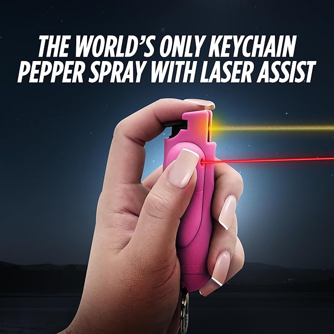 Guard Dog Security AccuFire 2 - Laser Sight Pepper Spray Self Defense - 20% Smaller - Instant Release - 16 Feet Safety Range - Maximum Strength - Finger Grips - Soft Touch Body