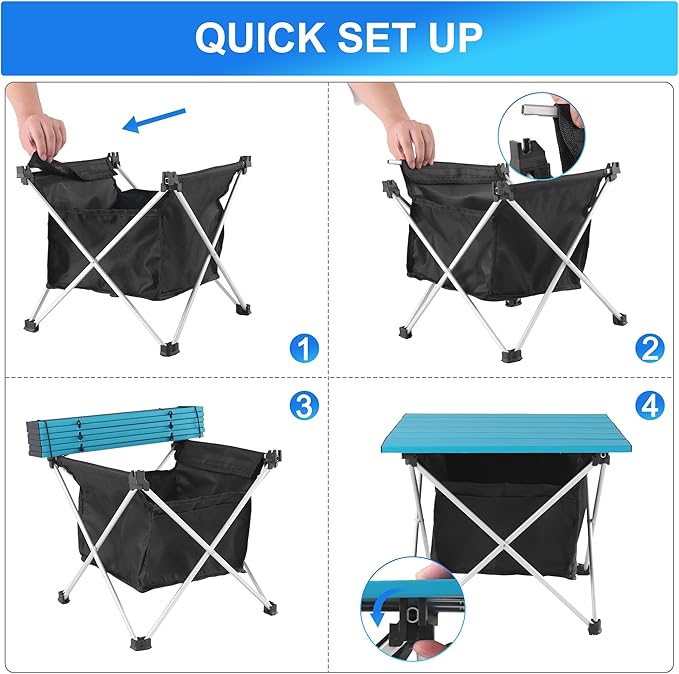 Grope Small Folding Camping Table with Aluminum Table Top, Beach Table for Sand with Carrying Bag,Prefect for Outdoor,Picnic,BBQ,Cooking,Festival