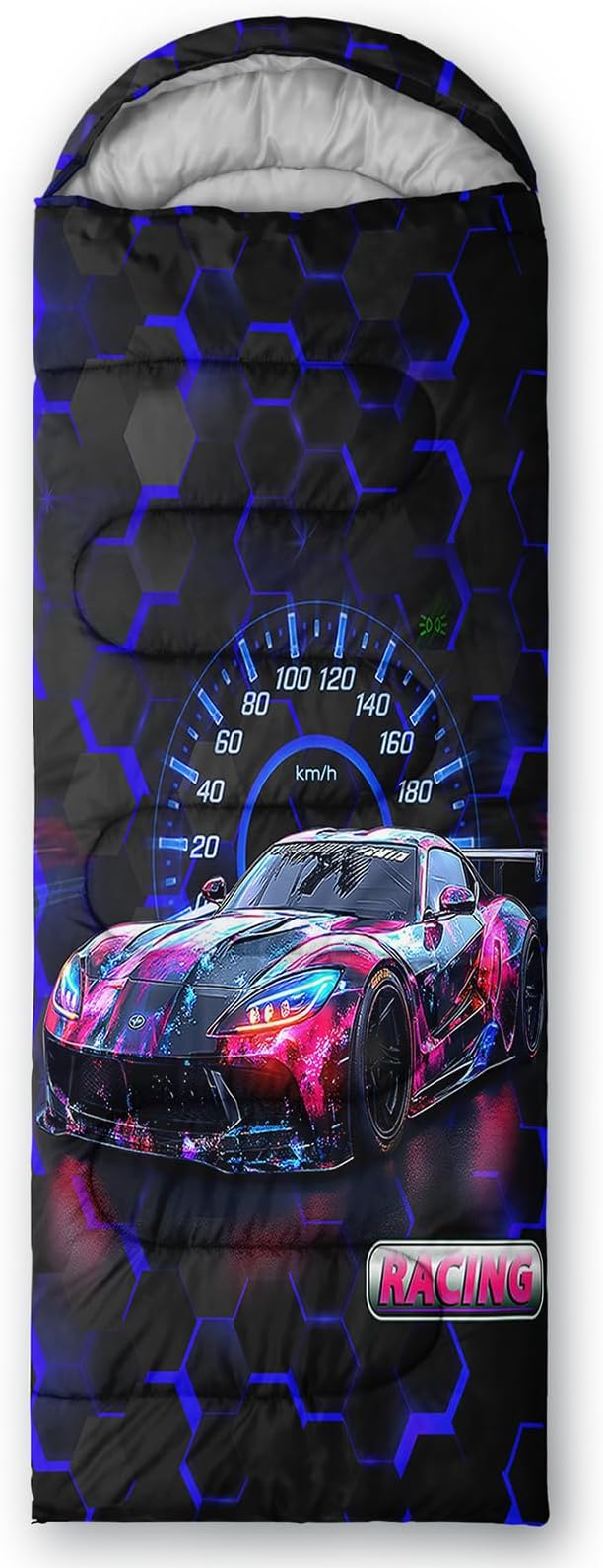 AILONEN Blue Glowing Basketball Sleeping Bag for Kids Boys,Warm and Cool Weather,Lightweight,Waterproof Backpacking,City Theme Ball Sports Sleeping Bag for Camping