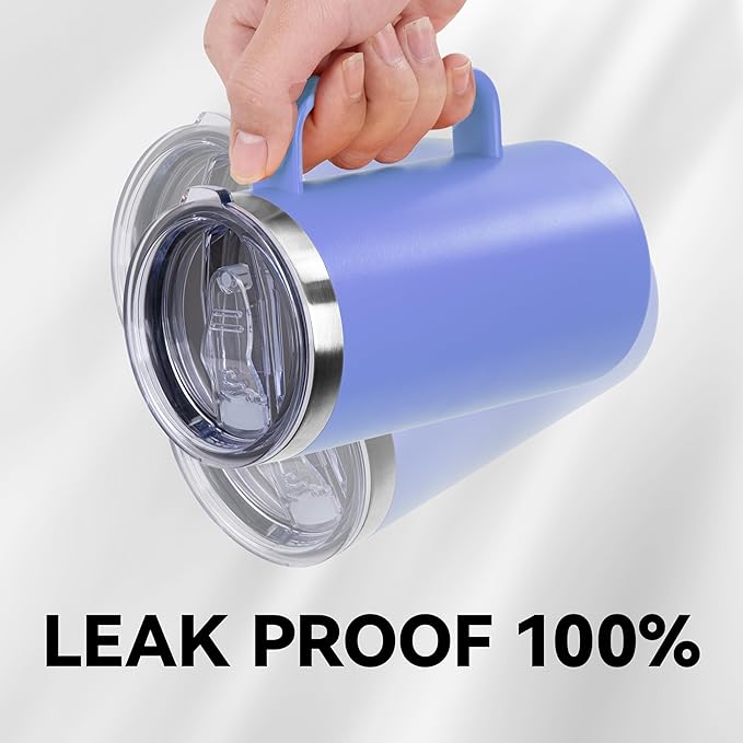 DOMICARE 24oz Mug with Handle and Lid, Stainless Steel Coffee Mug, Travel Mug with Handle, Double Wall Vacuum Coffee Tumbler, Reusable Insulated Cup, Blue, Pack 4