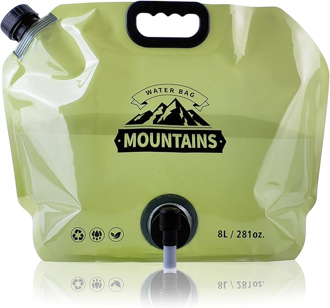 Camping Water Jug 2.1 Gallon CollapsibleWater Container Portable Water Bag for TravelOutdoor Hiking BPA Free Lightweight (Green (2.1 Gal), 1)