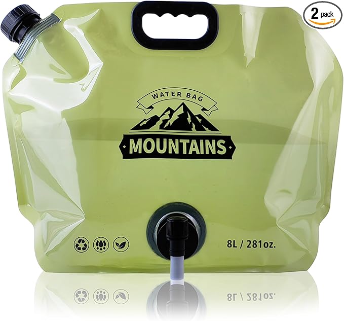 Camping Water Jug 2.1 Gallon CollapsibleWater Container Portable Water Bag for TravelOutdoor Hiking BPA Free Lightweight (Green (2.1 Gal), 2)