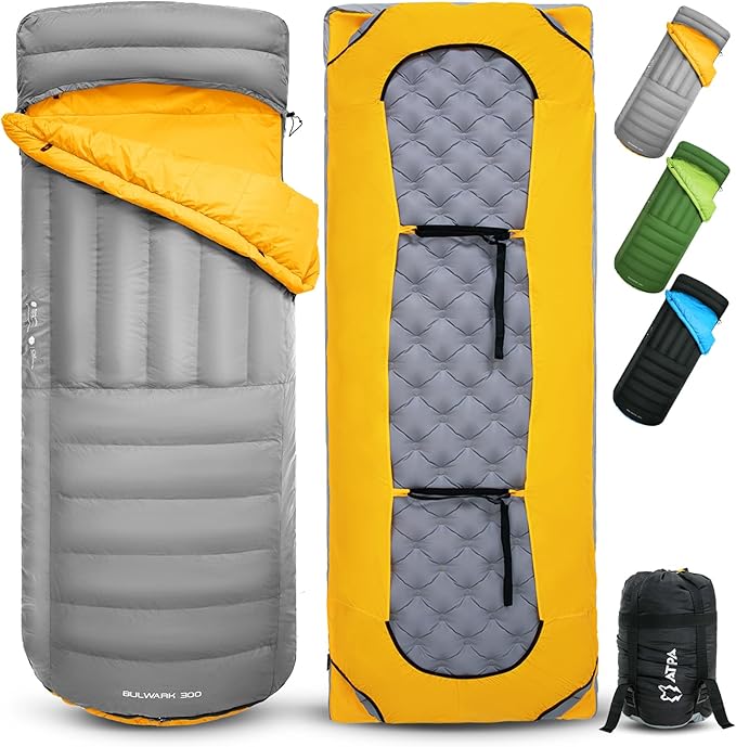 ATEPA Down Sleeping Bag, Recycled 650FP 4 Season Summer & Winter Compact Rectangle Lightweight Waterproof Wearable Sleeping Bag with Compression Sack for Camping Backpacking Hiking