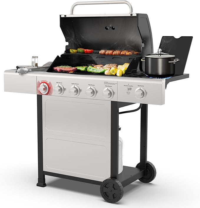 Kenmore BBQ Propane Gas Grill - 5 Burners with Side Burner & Searing Zone, 644 Sq. In. Stainless Steel Grill, 66,000 BTU, Ideal for Outdoor Cooking, Patio & Backyard, Silver