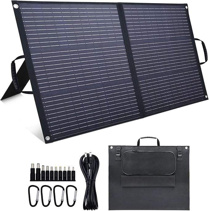 Portable Solar Panel Charger, High-Efficiency Foldable Solar Charger Power Station, QC3.0 USB-A & Type-C DC Output IP65 Waterproof for Camping Outdoor Home RV Blackout Cloudy (120W)
