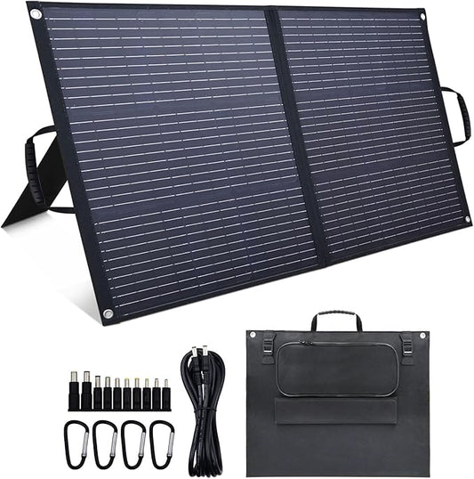 Portable Solar Panel Charger, High-Efficiency Foldable Solar Charger Power Station, QC3.0 USB-A & Type-C DC Output IP65 Waterproof for Camping Outdoor Home RV Blackout Cloudy (120W)