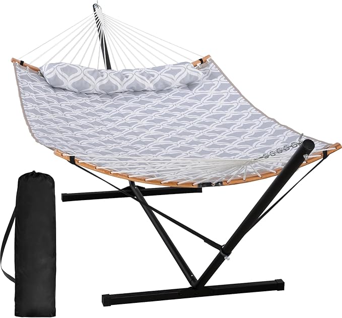SUNCREAT Hammocks Outdoor Hammock with Stand, 450 lbs Capacity, 2 Person Hammock with Stand, Gray Drops