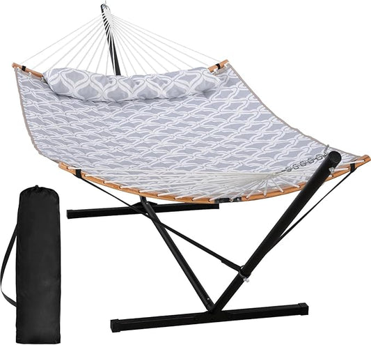 SUNCREAT Hammocks Outdoor Hammock with Stand, 450 lbs Capacity, 2 Person Hammock with Stand, Gray Drops