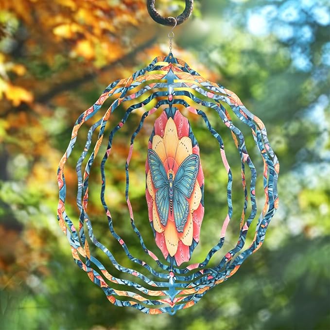 3D Wind Spinner for Garden - 10inch Stainless Steel with Double-Sided UV Printing | High-Resolution Images | Weather-Resistant Outdoor Spinning Decor for Patio, Yard & Gifts (Butterfly)