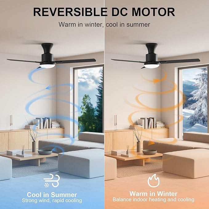 52 Inch Ceiling Fan with Remote & APP Control, LED Light, Reversible DC Motor, 6-Speed Silent Operation, Indoor & Outdoor Fan for Patio, Bedroom