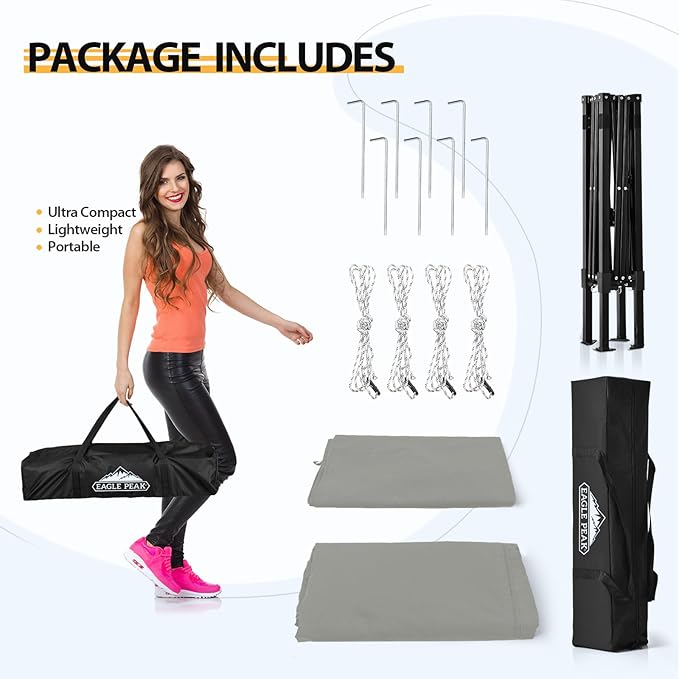 EAGLE PEAK Flex Ultra Compact 4x4 Pop-up Canopy, Sun Shelter, Changing Room, Portable Privacy Canopy Cabana for Pool, Fashion Photoshoots, or Camping, Gray