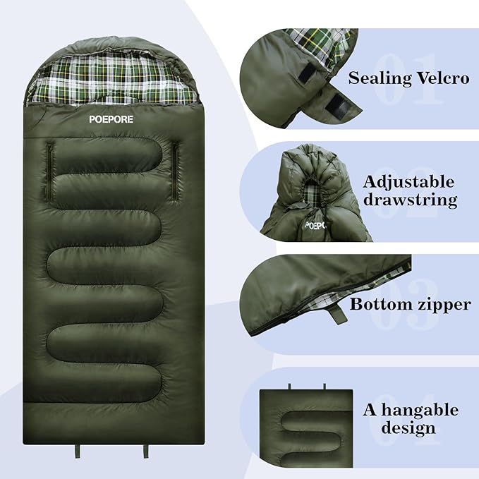 Flannel Sleeping Bag Cotton 0 Degree Cold Weather for Adults XXL Wearable Sleeping Bag 4 Seasons Waterproof with Compression Sack