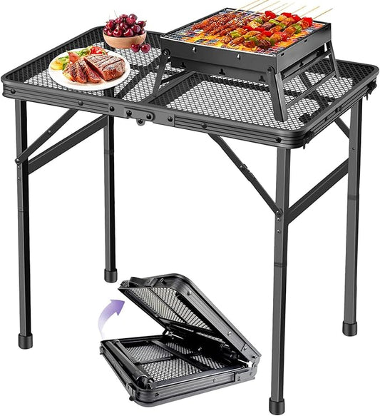 BRIAN & DANY Camping Table Folding Grill Table, Small Foldable Table Height Adjustable, Portable Metal Picnic Table for Outdoor, Black, 2x1.3FT