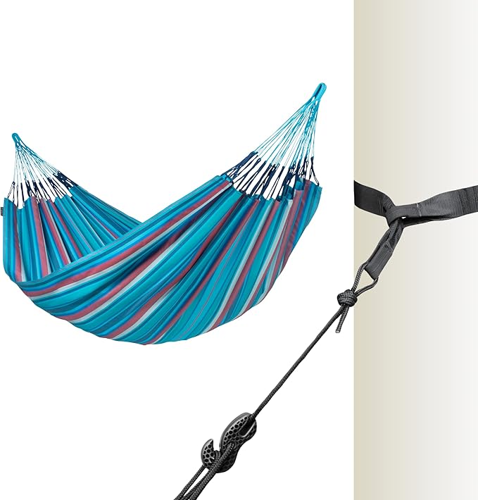 LA SIESTA Brisa Classic Hammock with Suspension Tree Straps, Handmade, Weather-Resistant, Tear-Resistant Hammock for Indoor & Outdoor Relaxation, Size-King - Wave