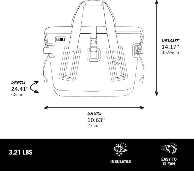 BUILT Large Welded Soft Portable Cooler with Wide Mouth Opening Insulated and Leak-Proof Dusty Rose Stripe