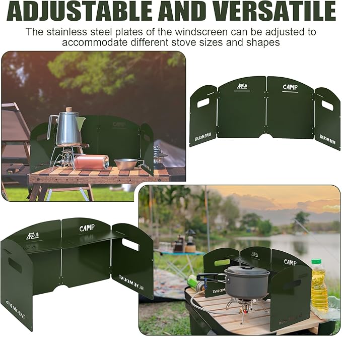 Camping Stove Windscreen 4 Plates Steel Camp Stove Windscreen Folding Outdoor Picnic Cooker Stove Wind Screen Windshield with Drawstring Bag for Camping, Hiking, Picnic, Backpacking, Cooking
