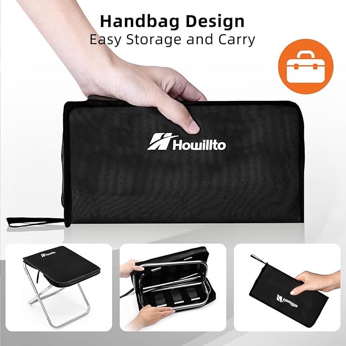 Camping Stool, 16in Tall Portable Folding Stool with Carry Bag, Upgraded Ultralight Chair with Roomy Seat for Adults, Holds 280lbs, Ideal for Hiking, Fishing, Outdoor Use, Black