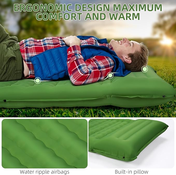 Camping Sleeping Pad, Extra Thick 5 Inch Camping Mat with Pillow Built-in Foot Pump Inflatable Sleeping Pads Compact for Camping Backpacking Hiking Traveling Tent