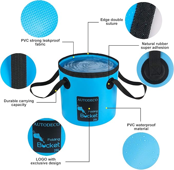 AUTODECO 2 Pack Collapsible Bucket 5 Gallon Container Folding Water Bucket Portable Wash Basin for Outdoor Travelling Camping Fishing Gardening Car Washing 20L