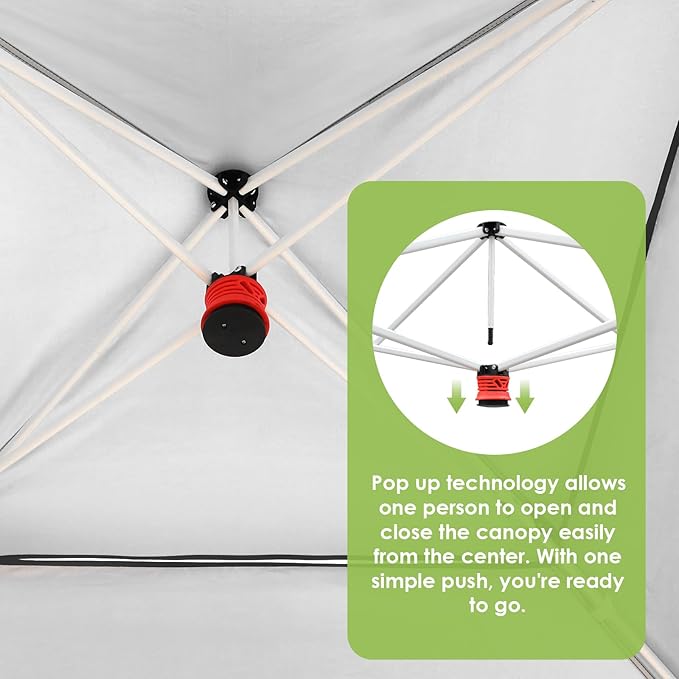 TLSUNNY 13X13 Pop Up Canopy Tent, Camping Shader W/Overhanging Eaves & Sand Bag, Outdoor Gazebo Shelter W/One Push Setup & Wheeled Bag, Height Adjustable, for Patio, Market, Party (Green, 13FTX13FT)