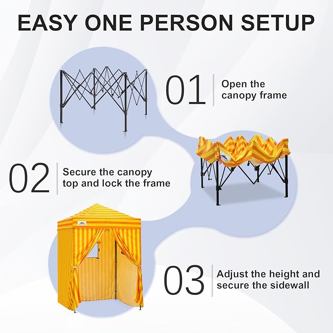 EAGLE PEAK Flex Ultra Compact 5x5 Pop-up Canopy, Sun Shelter, Changing Room, Portable Privacy Tent for Pool, Fashion Photoshoots, or Camping, Yellow Orange
