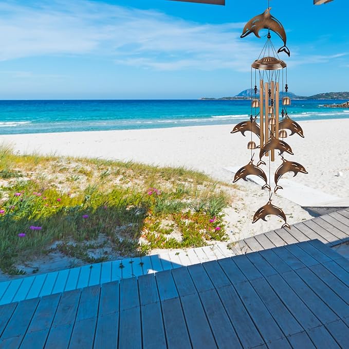 Bronze Dolphin Wind Chimes Decor, Mobile Wind Catcher, Retro Wind Bells, Blessing Wind Chime, Memorial Windchimes for Home, Balcony, Yard, Room, Xmas, Party, Indoor, Garden Decoration, Gifts for Mom