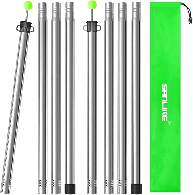 SANLIKE Telescoping Tarp Pole Heavy Duty Tent Poles, 33"-86.6"/94" Thickened Tube Collapsible Stainless Steel Canopy Poles for Camping Backpacking Hiking Awning Sun Sails Outdoor Sports, Set of 2
