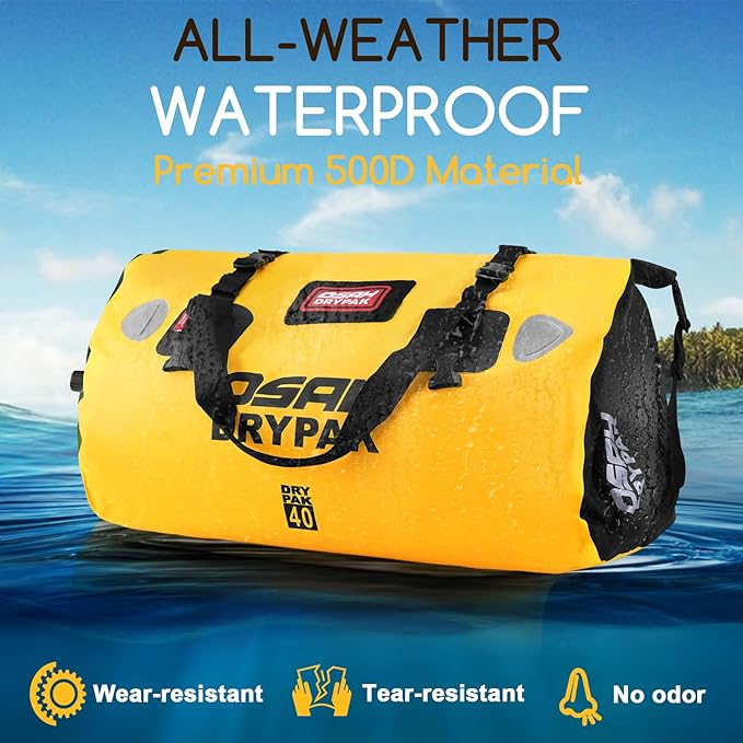 Waterproof Duffel Bag - Motorcycle Dry Bag Tail Bag with Large Storage Space, Waterproof Luggage Duffle Bags with Outer Mesh Zipper Pocket for Camping, Kayaking, Fishing & Traveling