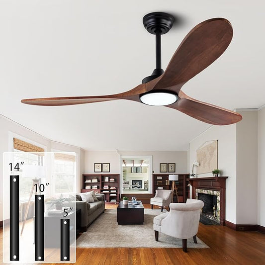 52" Wood Ceiling Fans with Lights and Remote Control,Indoor Outdoor 3 Blades Wooden Ceiling Fan for Garage,Patio,Living Rooms,Bedrooms,Offices,Farmhouse(Black+Dark Walnut)