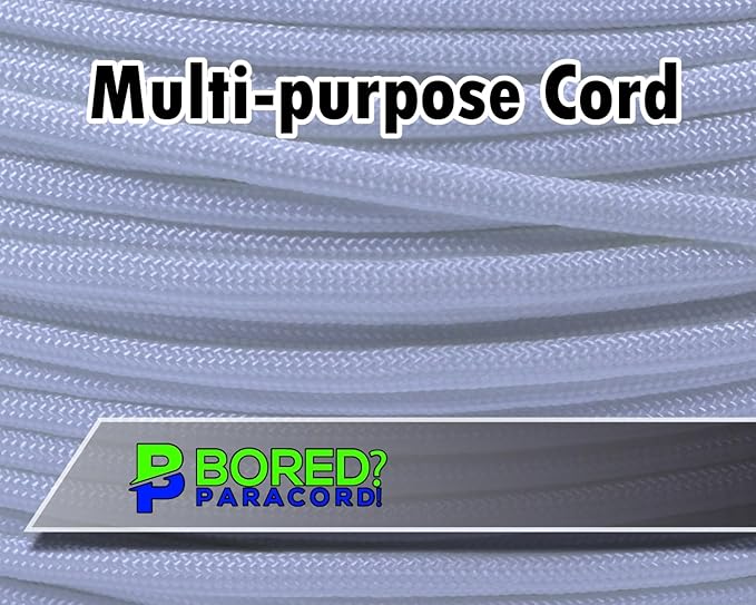 BORED? PARACORD! 550 lb Paracord - Ideal for Crafting, Camping, DIY Projects, Active & Military Outdoors - Strong Survival Rope - Tactical Parachute Cord Type III - White 250 Feet