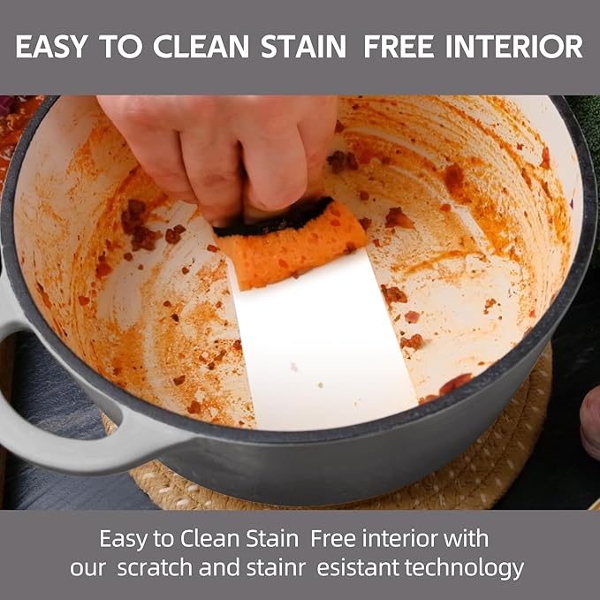 4.5 Quart Dutch Oven Enameled Cast Iron with Lid - Big Dual Handles - Oven Safe up to 500°F - Classic Round Pot for Versatile Cooking Light Gray