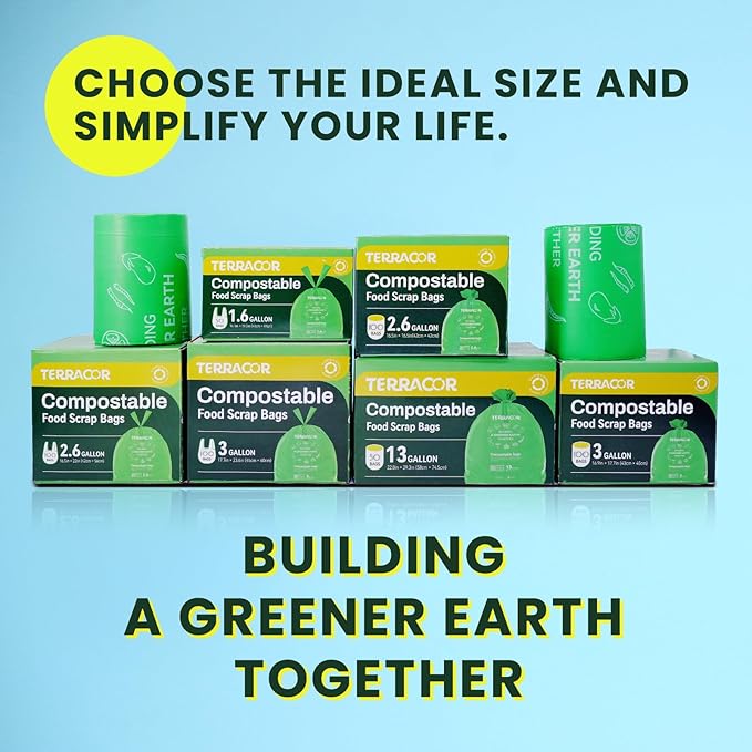 Compost Bags, 3 Gallon Compostable Food Scrap Bags Handle Tie,200 Count (Pack of 2),Certified by BPI and ASTM D6400