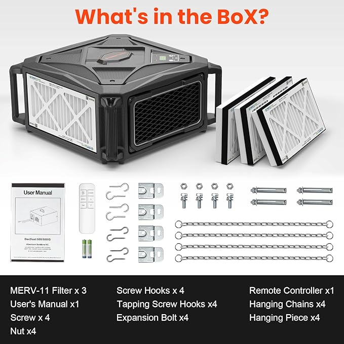 Abestorm 270 Degree Intake Air Filtration System, 780 CFM Workshop Hanging Dust Collector with Remote Control, Ceiling Mounted for Woodworking Shops and Garage, 2-speed Adjustment, DecDust 780