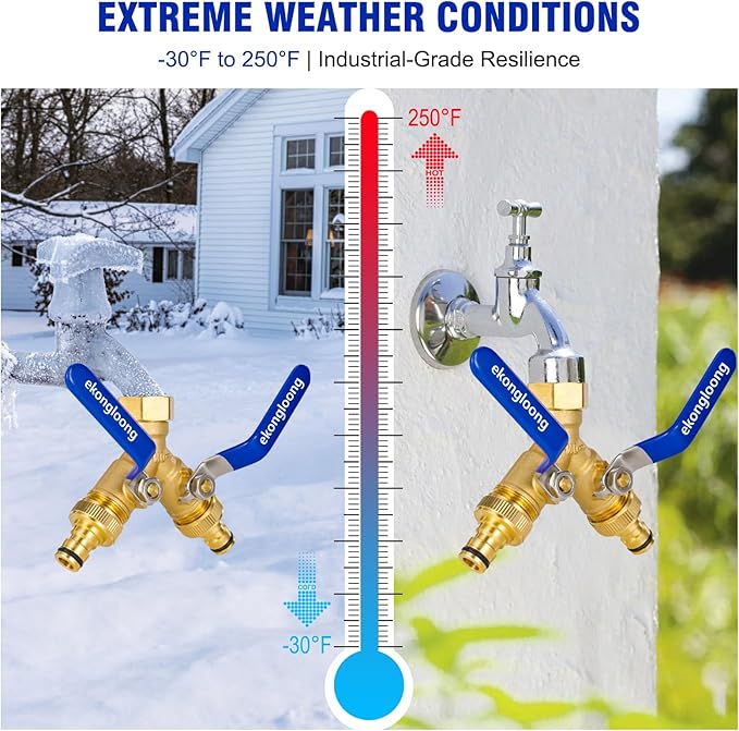 Brass Hose Splitter 2 Way Heavy Duty with Long Handle Switch, Y-Way Water Faucet with 3/4" GHT Thread, Heavy Duty Hose Connector for Lawn Irrigation/Outdoor Sprinkler System(With Nipple‌)