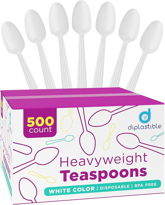 500 Count – Heavyweight Disposable White Plastic Tea Spoons | Dessert Spoons Plastic | Great for Celebrations, Parties, Travels, Events, and Everyday Use