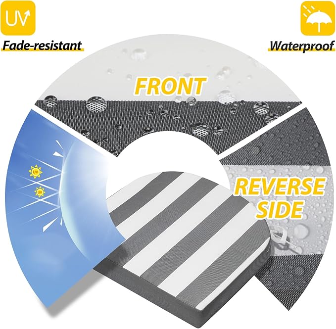 AAAAAcessories Outdoor Seat Cushions for Chairs, Waterproof, Fade-Resistant Patio Furniture Replacement Cushions, 17" x 16" x 2", Set of 4, Gray Cabana Stripe