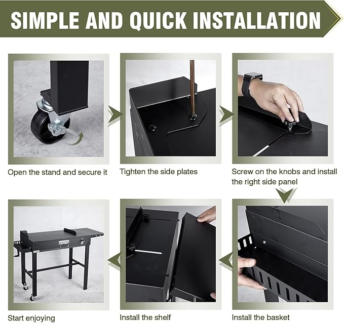 All-in-One Outdoor Grill Table with Built-in 2-Burner Propane Gas Grill – Portable Stainless Steel Cooking Station with Storage, Hooks & Lockable Wheels for Camping, Tailgating, Backyard BBQ