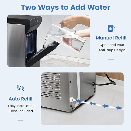 Gevi V2.0 Countertop Gemi Nugget Ice Maker | Self-Cleaning Pellet Ice Machine | Stainless Steel Housing |16.7''H Fits Perfectly Under Wall Cabinet | Silver with Viewing Window