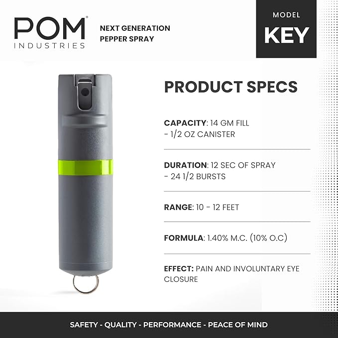 POM Pepper Spray Combo Pack, Keychain & Clip Model, Max Police Strength OC Formula, Quick Key Release, Flip Top Safety, 10 ft Range, 25 Bursts, 0.5 fl oz, Compact Tactical Design for Everyday Carry