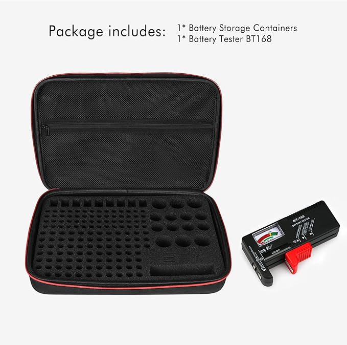 Battery Organizer Storage Holder Case with Tester,Battery Vault Box Container Carrying 9V Keeper for Garage Organization Holds 200+ Batteries AA AAA C D