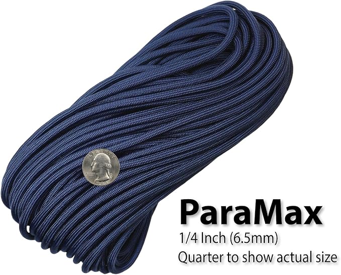 1/4" ParaMax Paracord 100 ft – 1000 lb Type IV Rope for Dog Leashes, Camping, Kayak Anchor - Made in USA - Acid Midnight Blue