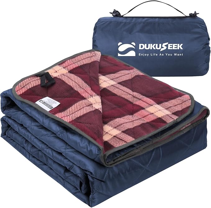 DUKUSEEK Hooded Outdoor Blanket, Extra Large 79" x 59" Waterproof Camping Blanket, Quilted, Thick Fleece, Warm, Windproof, Sand Proof, Portable and Wear-Resistant, Perfect for Stadium, Picnic…
