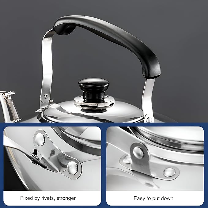 Chandler 5 Liter Tea Pots, Vintage Tea Kettle - 0.4mm Stainless Steel Pot - Hard to Dent | Ergonomic Handle with a Cool Grip | Portable Tea Kettle For Camping (Silver Color)