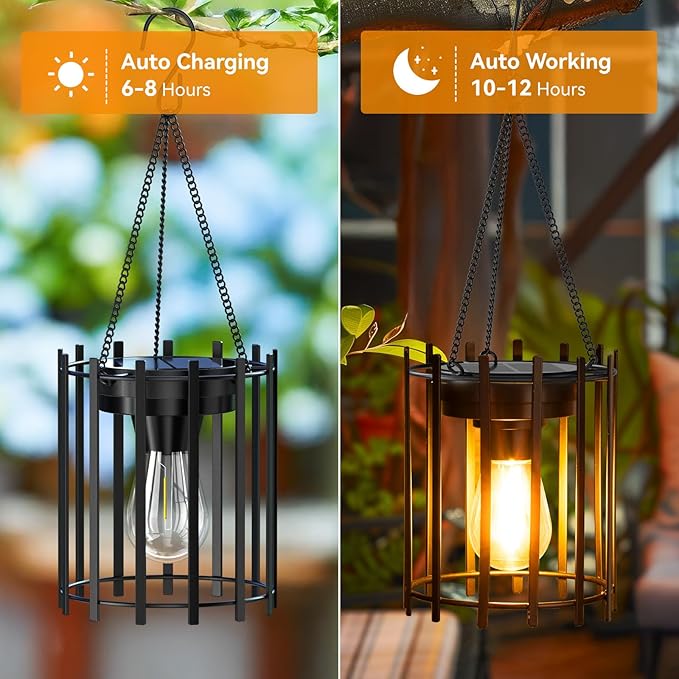 KOOPER Solar Lanterns Outdoor Waterproof, 4 Pack Upgraded Bright Hanging Solar Lights Outdoor Lanterns Decorative, Auto ON/Off Metal Hanging Lantern Lights for Pathway Yard Patio Garden Decor